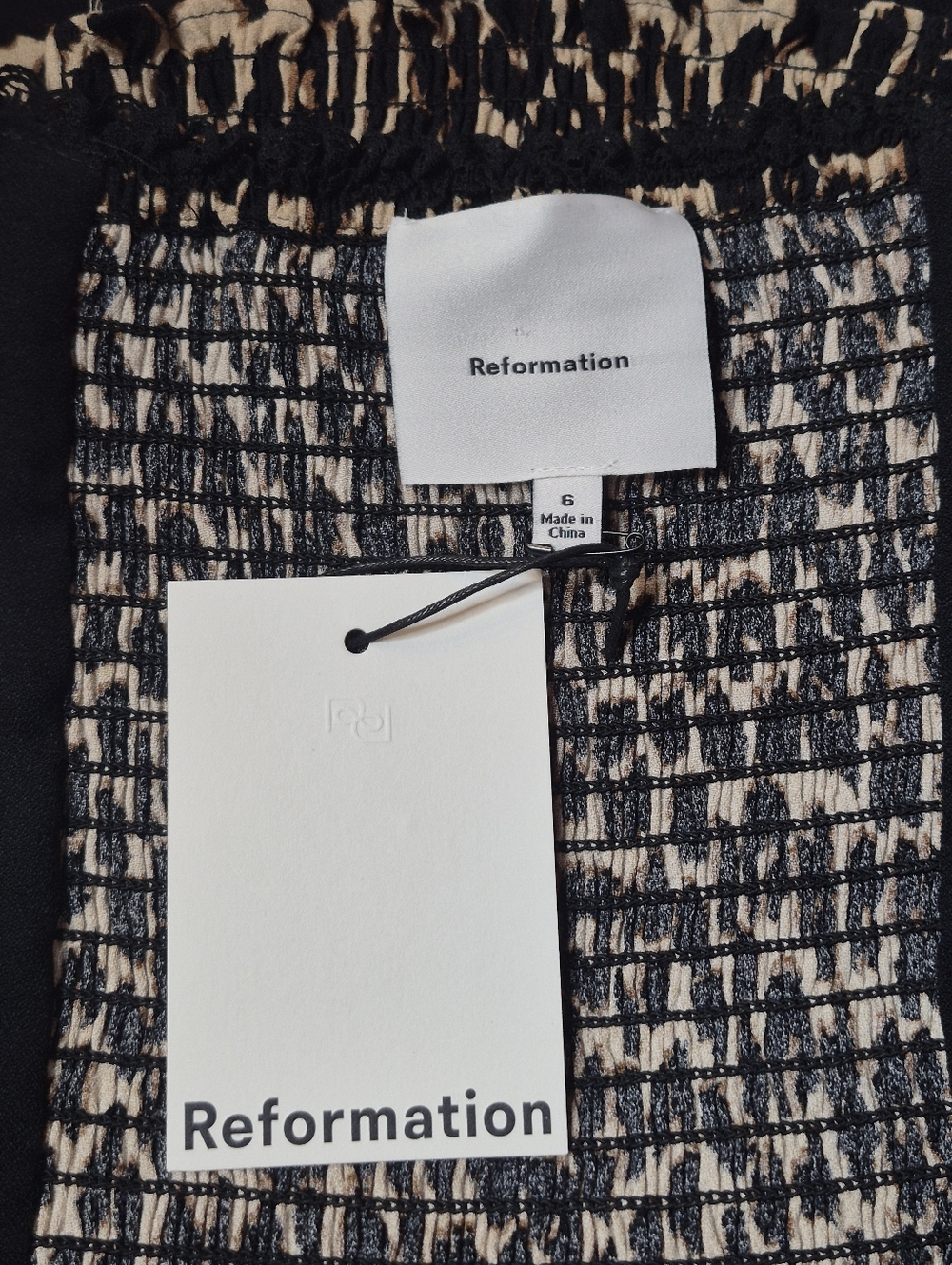 Reformation Inara Leopard Print Top NWT Silk Blend Ribbon Tie Smocked Back Chic - Picture 10 of 13